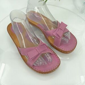 Born Women's Slide Sandal Size 9 Lavender Purple Strappy  Bow Casual Comfy Flat